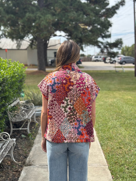 Patchwork Quilted Vest – Cactus Flower