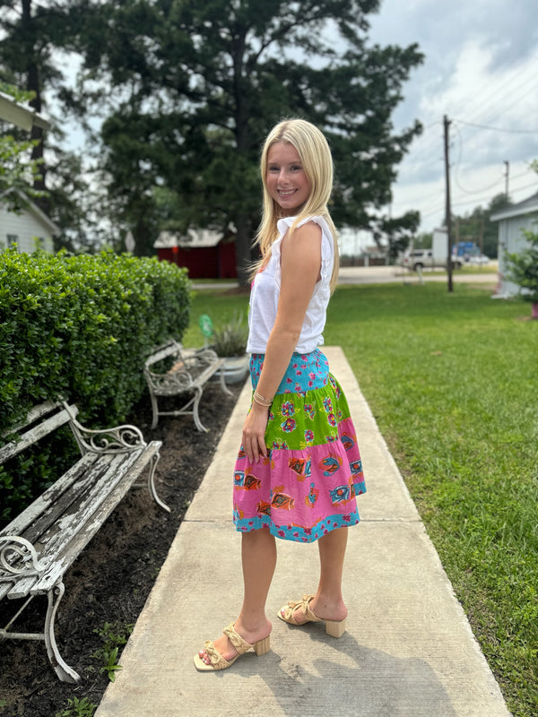 Multi Tri-Print Tiered Skirt