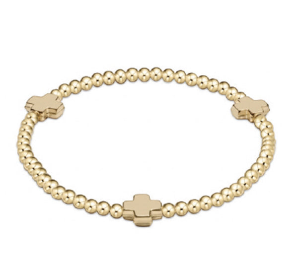 Signature Cross Gold Pattern 3mm Bead Bracelet - Purple
