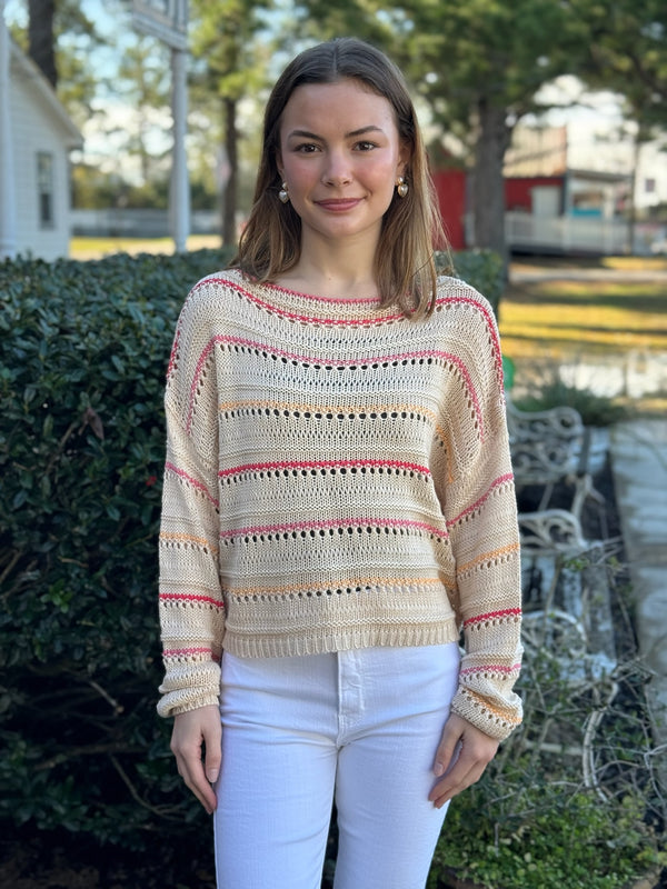 Long Sleeve Stripe Pointelle Sweater