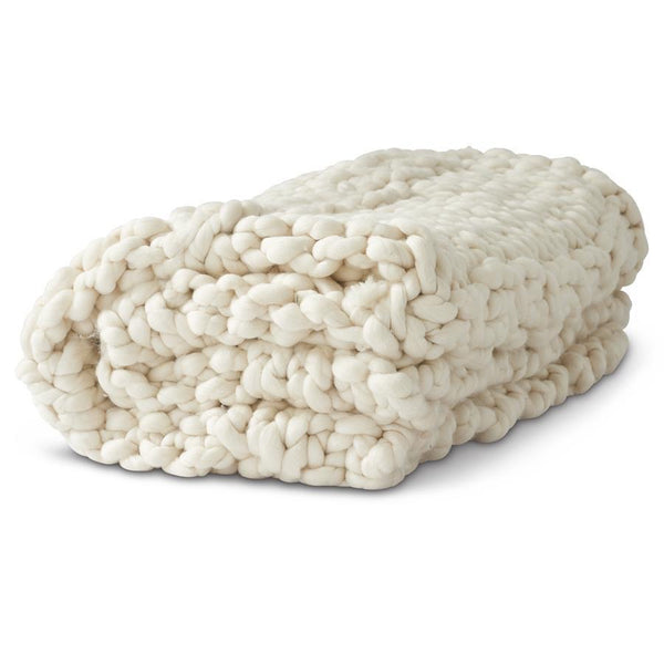 Cream Hand Knit Braided Throw Blanket
