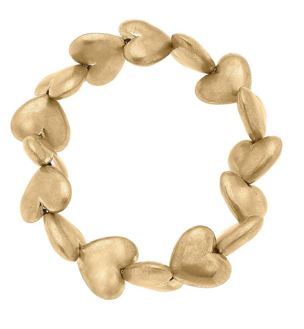 Angie Puffy Heart Stretch Bracelet in Worn Gold