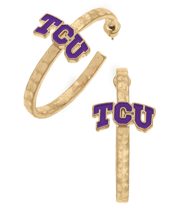 TCU Horned Frogs Enamel Logo Hoop Earrings in Purple