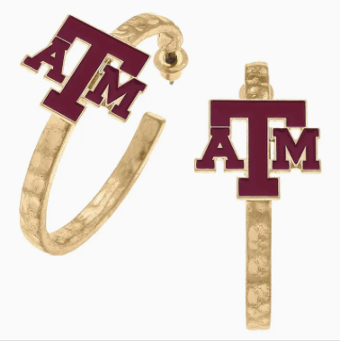 Texas A&M Aggies Enamel Logo Hoop Earrings in Maroon