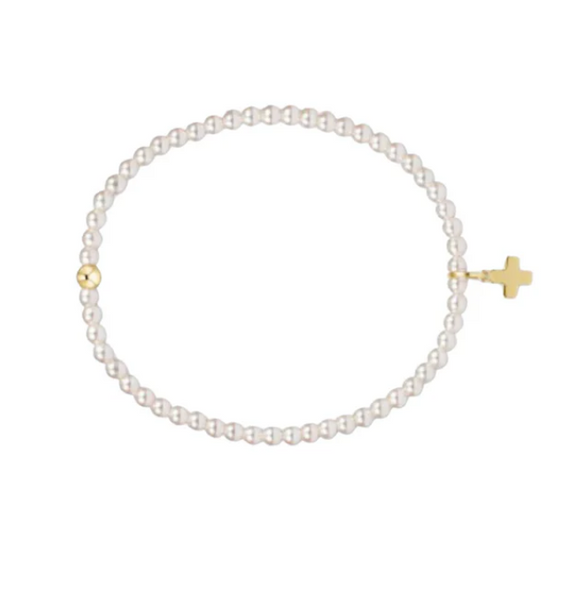 Signature Cross Small 3mm Pearl Bracelet - Gold