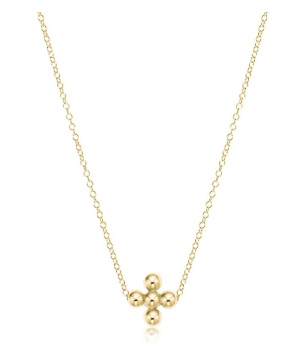 16' Necklace Gold - Classic Beaded Signature Cross Gold - 3mm Bead Gold