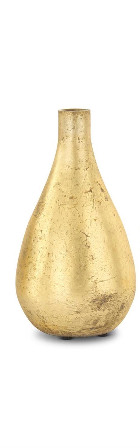 Antique Gold Matte Glass Bottle Vase - 11.25 Inch