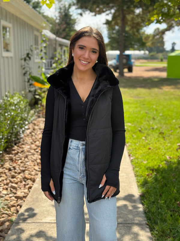 FUR VEST REVERSIBLE - BLACK