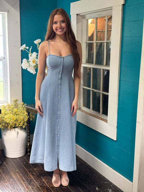 knee length dresses for ladies Z Supply Angel Eyes Denim Midi Dress In Medium Wash Cotton main image 1