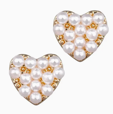 Gold & Pearl Heart Stud Earrings