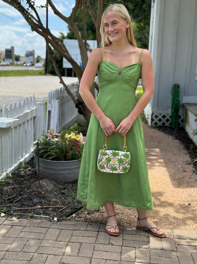 cactus green dress Veronica Beard Izaren Halter Maxi Dress | Cactus