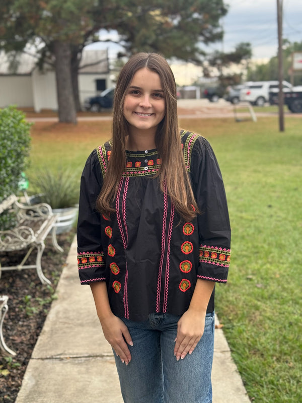 Black Petal & Pearls Top