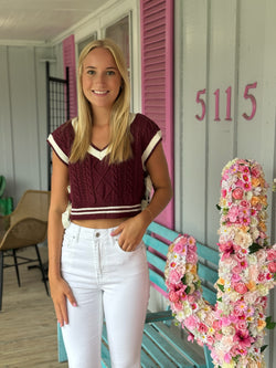 Addie Sweater Vest -Maroon & White