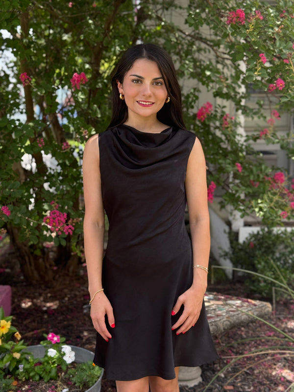 Lori Black Satin Mini Dress