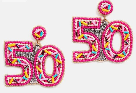 Pink 50th Birthday Sprinkle Earrings