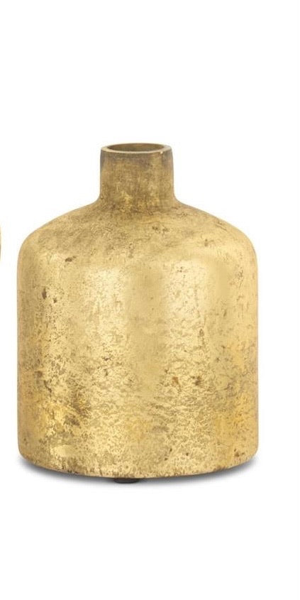 Antique Gold Matte Glass Bottle Vase - 6.5 Inch