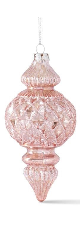 Glittered Pink Mercury Glass Finial Ornaments