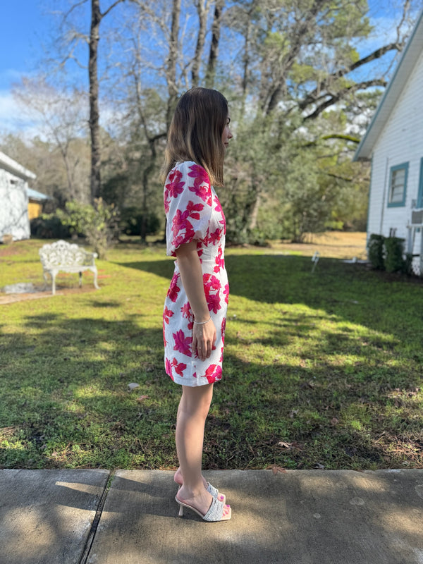 Off White and Fuchsia Floral Dress