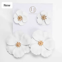 White Flower Jacket Earrings