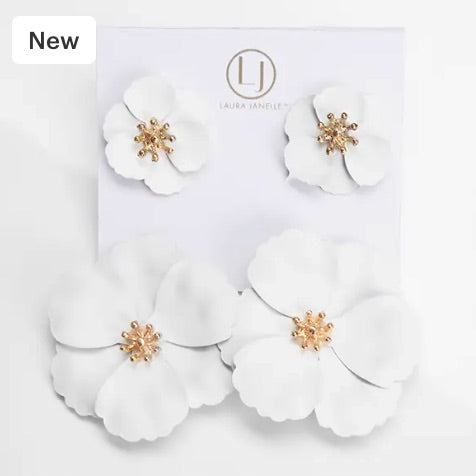 White Flower Jacket Earrings