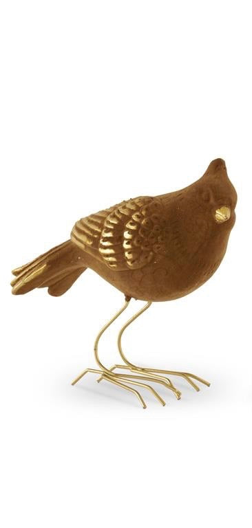 Gold Flocked Bird with Metal Legs