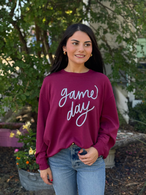 Sarah Game Day Sweatshirt - Maroon/White