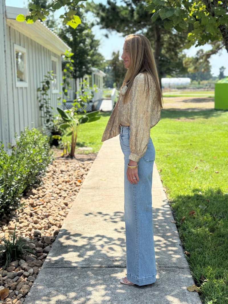 Lana Double Button High Rise Ultra Wide Leg- Terrace