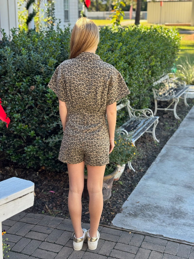 Naomi Leopard Denim Romper