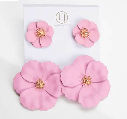 Light Pink Flower Jacket Earrings