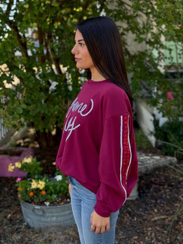 Sarah Game Day Sweatshirt - Maroon/White