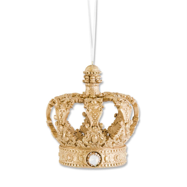 5.5 Inch Gold Resin Jeweled Crown Ornament