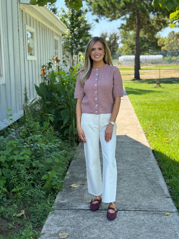 E'Toile Cable Cardigan - Petal