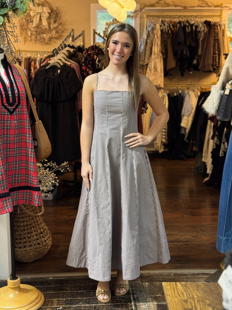 Nicole Brown Striped Midi Dress