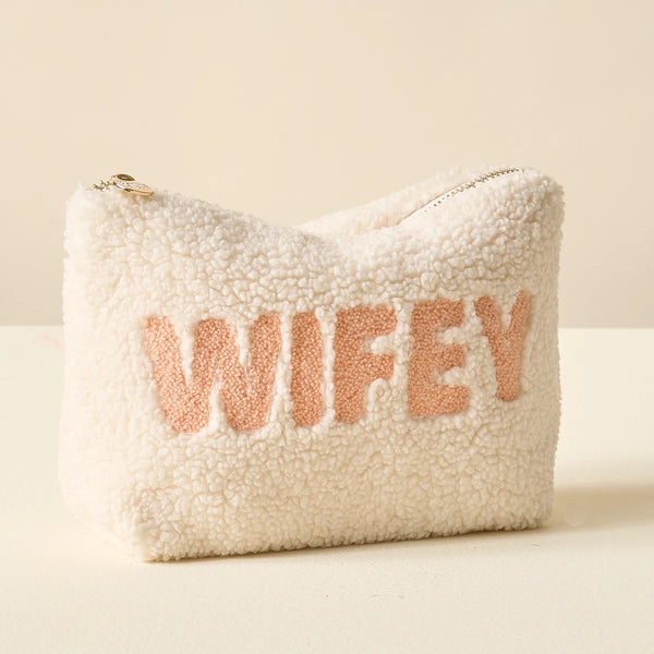 Zippered Teddy Pouch Cream - WIFEY