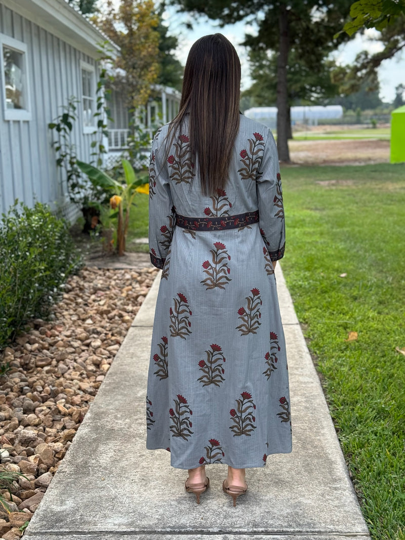 Grey Double Button Bordered Dress