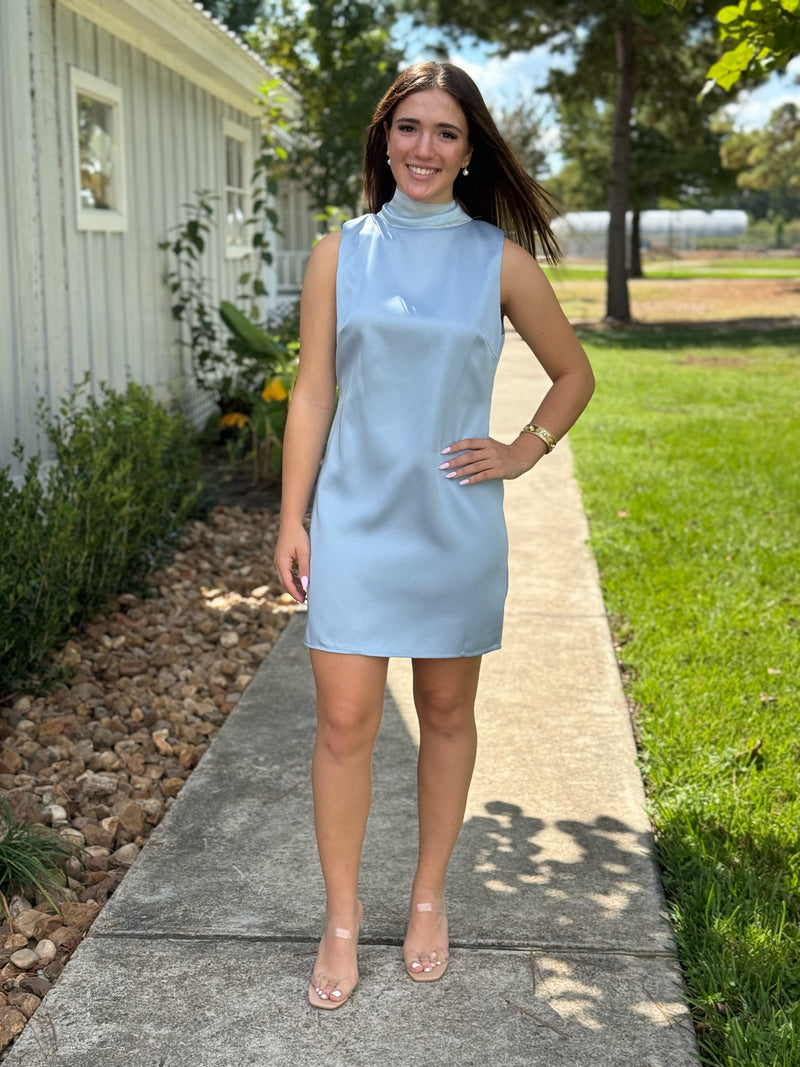 dusty blue sheath dress Azazie Saige