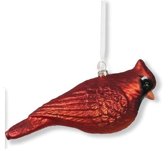 Red Glass Cardinal Ornament with Red Glitter