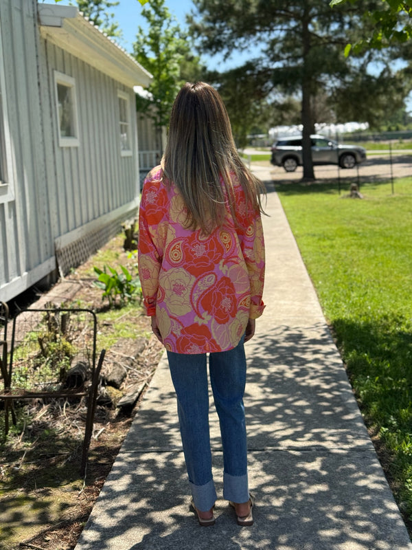 Pink Folded Hem Camp Shirt