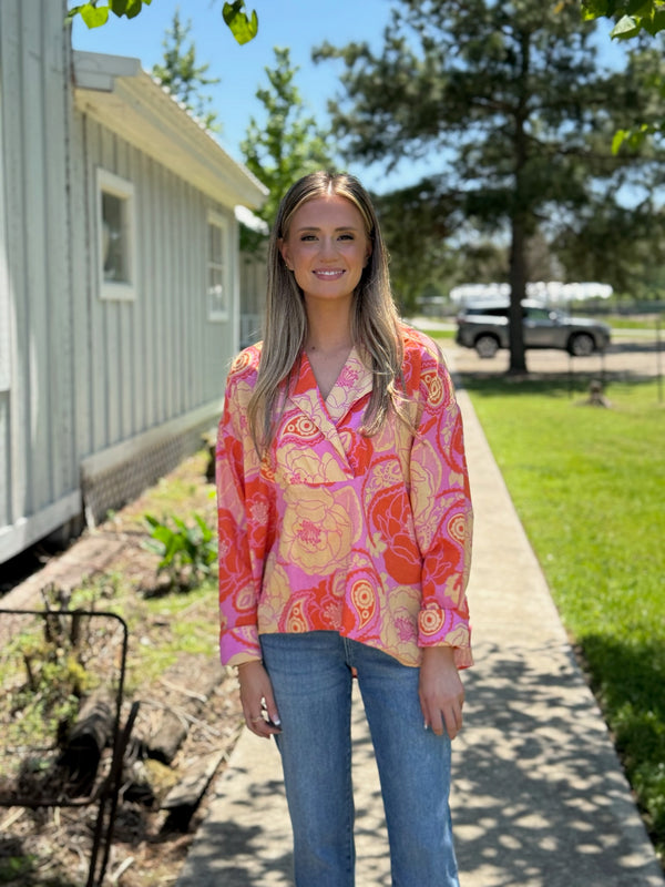 Pink Folded Hem Camp Shirt
