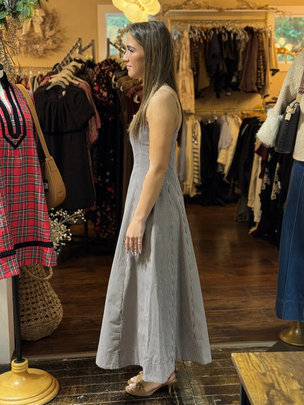 Nicole Brown Striped Midi Dress