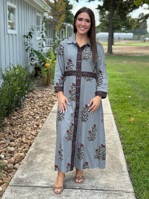 Grey Double Button Bordered Dress