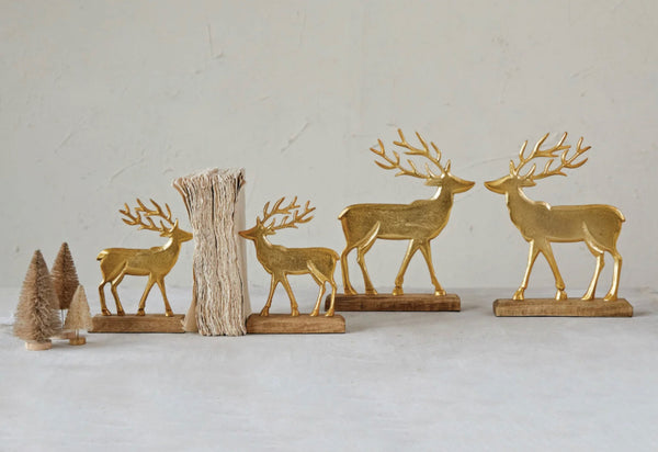 Gold Deer on Wooden Stand