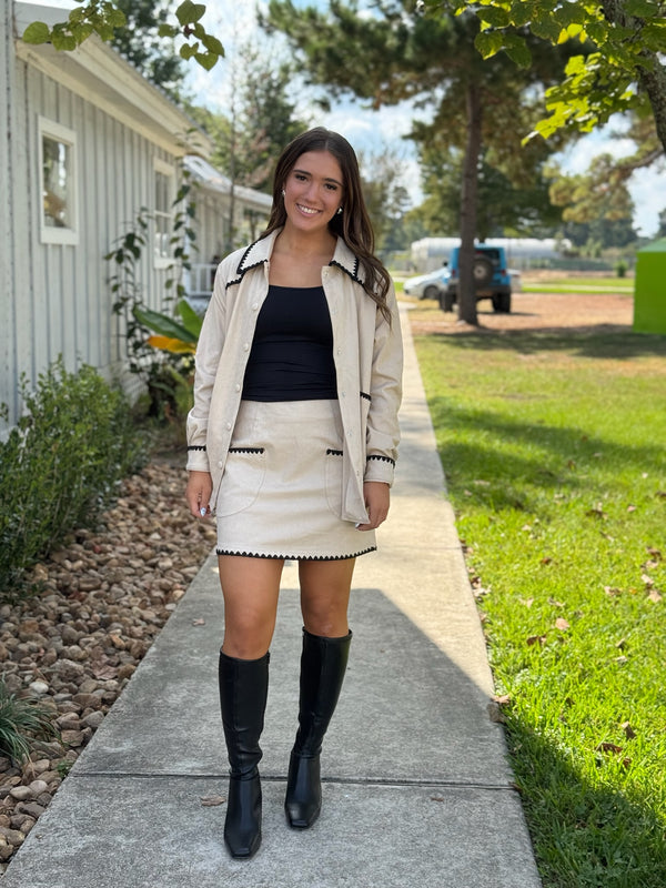 Jeni Embroidery Suede Mini Skirt