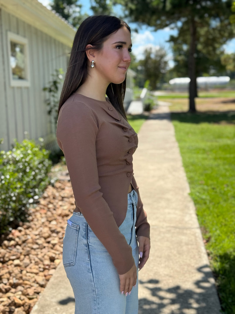 Taylor Pleated Sweater Top - Mocha