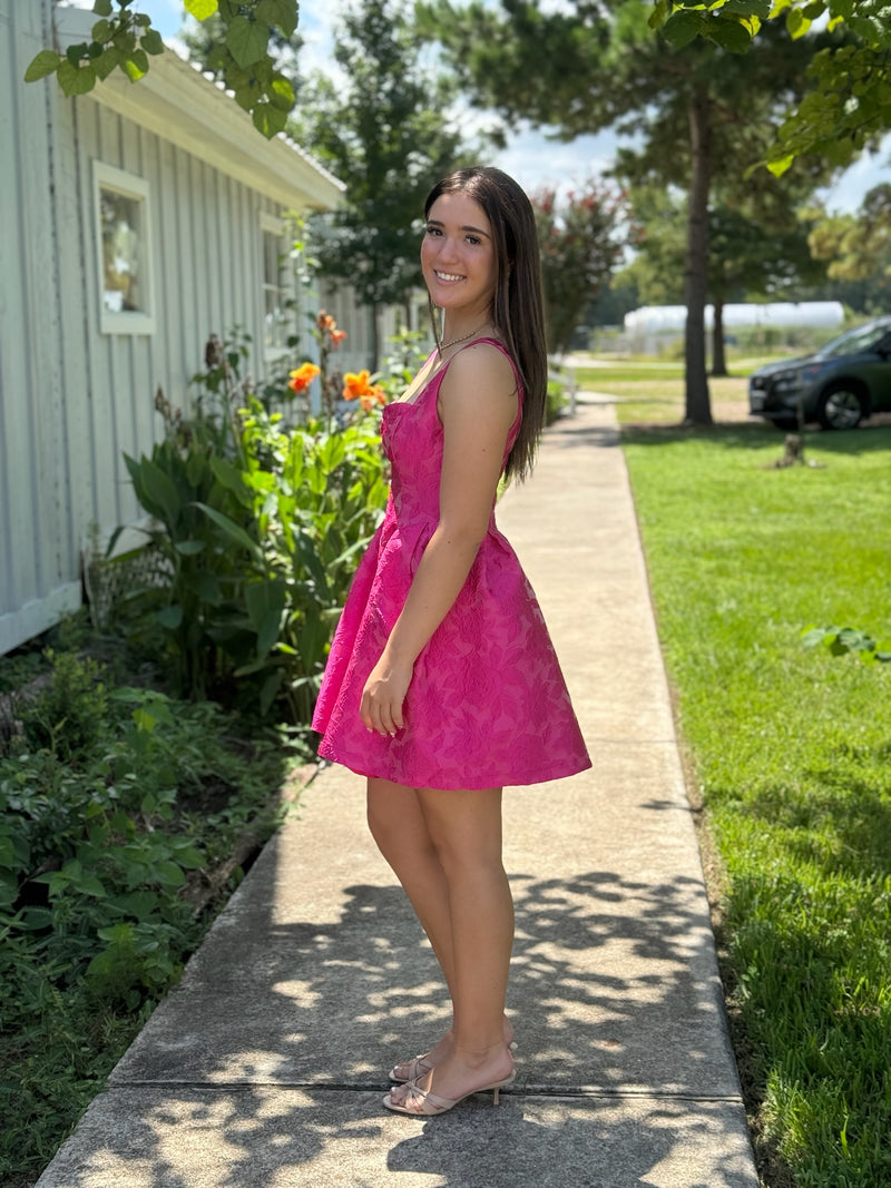 strapless open back dress Farrah Hot Pink Dress S
