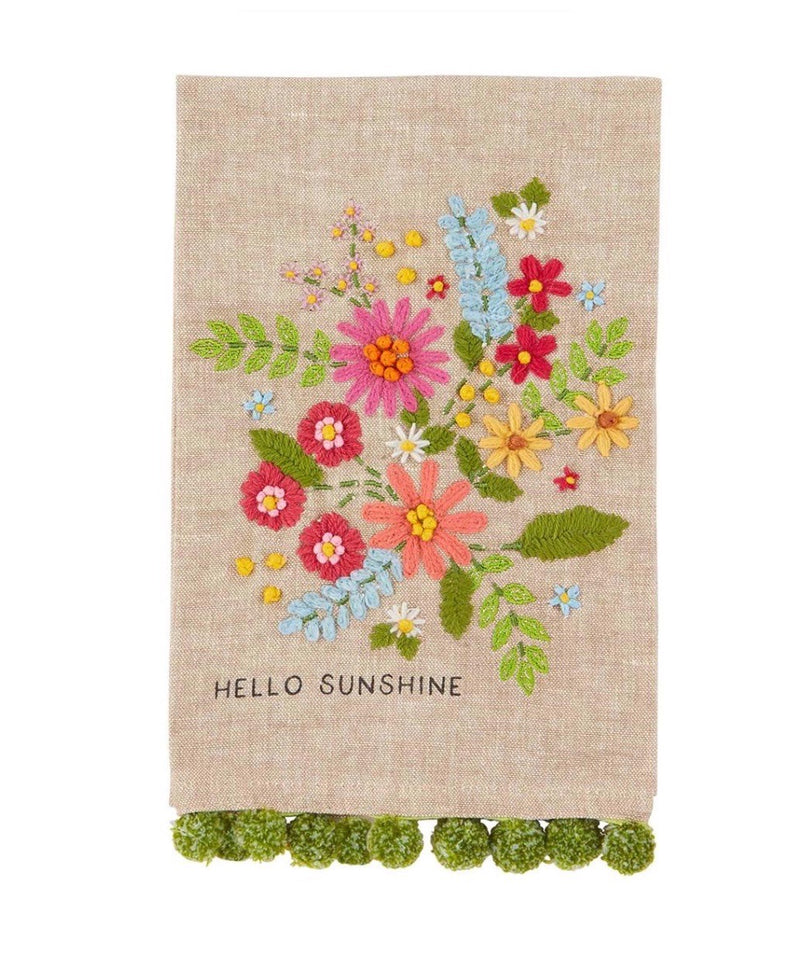 Hello Sunshine Floral Embroidery Pom Towel