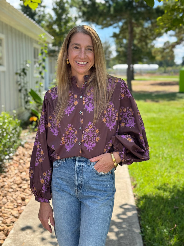 Hannah Floral Top - Chocolate
