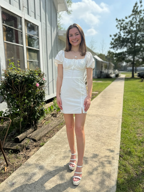 White Short Sleeve Cotton Mini Dress