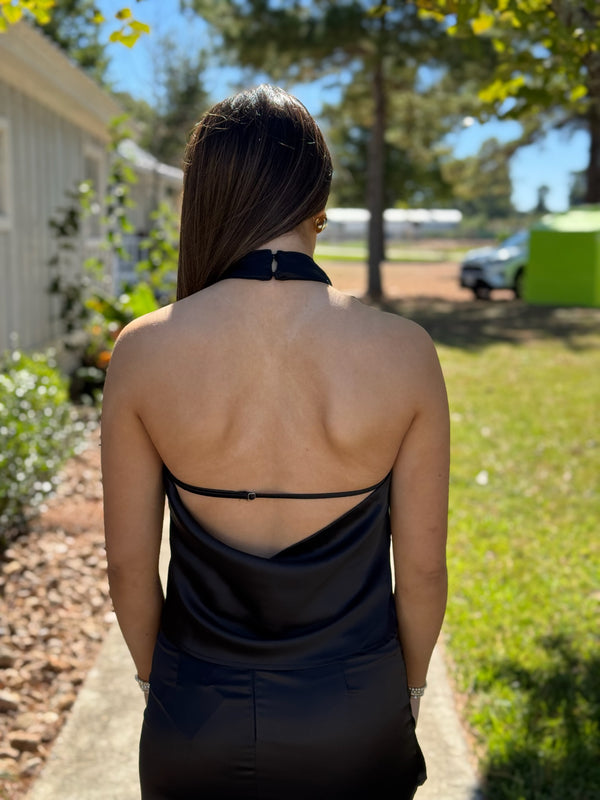 Lola Black Satin Halter Top