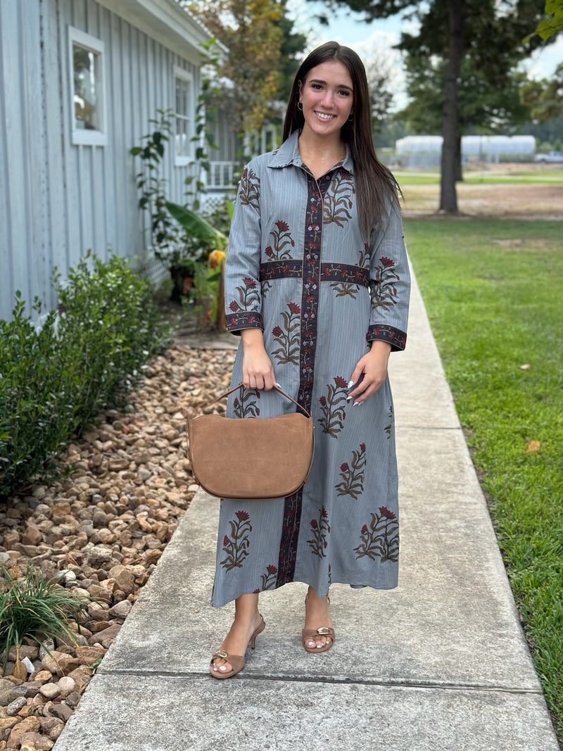 Grey Double Button Bordered Dress